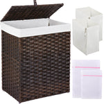 GREENSTELL Laundry Hamper with Lid, 60L/90L/125L Clothes Hamper with 2 Removable Liner Bags & 2 Mesh Laundry Bags, Handwoven Synthetic Rattan Laundry Basket for Clothes, Toys in Bathroom, Bedroom