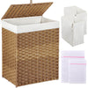 GREENSTELL Laundry Hamper with Lid, 60L/90L/125L Clothes Hamper with 2 Removable Liner Bags & 2 Mesh Laundry Bags, Handwoven Synthetic Rattan Laundry Basket for Clothes, Toys in Bathroom, Bedroom
