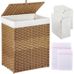 GREENSTELL Laundry Hamper with Lid, 60L/90L/125L Clothes Hamper with 2 Removable Liner Bags & 2 Mesh Laundry Bags, Handwoven Synthetic Rattan Laundry Basket for Clothes, Toys in Bathroom, Bedroom