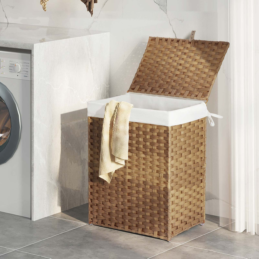 GREENSTELL Laundry Hamper with Lid, 60L/90L/125L Clothes Hamper with 2 Removable Liner Bags & 2 Mesh Laundry Bags, Handwoven Synthetic Rattan Laundry Basket for Clothes, Toys in Bathroom, Bedroom