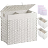 Greenstell Laundry Hamper with lid, No Install Needed, 90L/110L/130L Wicker Laundry Baskets Foldable 2 Removable Liner Bags, 2 Section Clothes Hamper Handwoven Rattan Laundry Basket with Handles