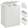 Greenstell Laundry Hamper with lid, No Install Needed, 90L/110L/130L Wicker Laundry Baskets Foldable 2 Removable Liner Bags, 2 Section Clothes Hamper Handwoven Rattan Laundry Basket with Handles