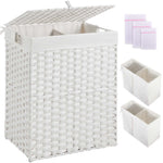 Greenstell Laundry Hamper with lid, No Install Needed, 90L/110L/130L Wicker Laundry Baskets Foldable 2 Removable Liner Bags, 2 Section Clothes Hamper Handwoven Rattan Laundry Basket with Handles