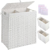 Greenstell Laundry Hamper with lid, No Install Needed, 90L/110L/130L Wicker Laundry Baskets Foldable 2 Removable Liner Bags, 2 Section Clothes Hamper Handwoven Rattan Laundry Basket with Handles
