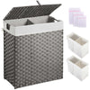 Greenstell Laundry Hamper with lid, No Install Needed, 90L/110L/130L Wicker Laundry Baskets Foldable 2 Removable Liner Bags, 2 Section Clothes Hamper Handwoven Rattan Laundry Basket with Handles