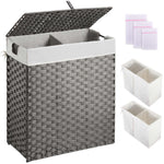 Greenstell Laundry Hamper with lid, No Install Needed, 90L/110L/130L Wicker Laundry Baskets Foldable 2 Removable Liner Bags, 2 Section Clothes Hamper Handwoven Rattan Laundry Basket with Handles