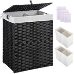 Greenstell Laundry Hamper with lid, No Install Needed, 90L/110L/130L Wicker Laundry Baskets Foldable 2 Removable Liner Bags, 2 Section Clothes Hamper Handwoven Rattan Laundry Basket with Handles