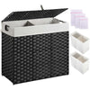 Greenstell Laundry Hamper with lid, No Install Needed, 90L/110L/130L Wicker Laundry Baskets Foldable 2 Removable Liner Bags, 2 Section Clothes Hamper Handwoven Rattan Laundry Basket with Handles
