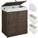 Greenstell Laundry Hamper with lid, No Install Needed, 90L/110L/130L Wicker Laundry Baskets Foldable 2 Removable Liner Bags, 2 Section Clothes Hamper Handwoven Rattan Laundry Basket with Handles