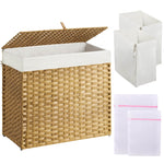 GREENSTELL Laundry Hamper with Lid, 60L/90L/125L Clothes Hamper with 2 Removable Liner Bags & 2 Mesh Laundry Bags, Handwoven Synthetic Rattan Laundry Basket for Clothes, Toys in Bathroom, Bedroom