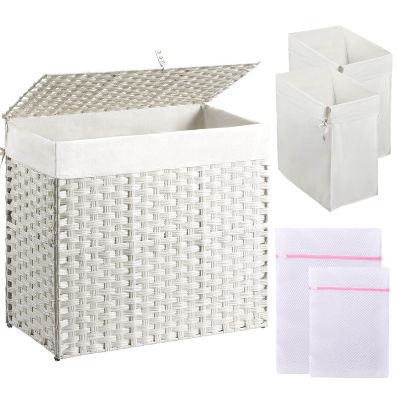 GREENSTELL Laundry Hamper with Lid, 60L/90L/125L Clothes Hamper with 2 Removable Liner Bags & 2 Mesh Laundry Bags, Handwoven Synthetic Rattan Laundry Basket for Clothes, Toys in Bathroom, Bedroom
