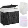 GREENSTELL Laundry Hamper with Lid, 60L/90L/125L Clothes Hamper with 2 Removable Liner Bags & 2 Mesh Laundry Bags, Handwoven Synthetic Rattan Laundry Basket for Clothes, Toys in Bathroom, Bedroom