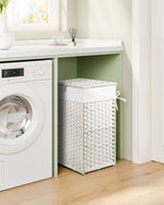 Greenstell Laundry Hamper with Lid, 60L Clothes Hamper with 2 Removable Liner Bags & 2 Mesh Bags, Handwoven Synthetic Rattan Basket, Toys in Bathroom, Bedroom White