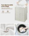 Greenstell Laundry Hamper with Lid, 90L Clothes Hamper with 2 Removable Liner Bags & 2 Mesh Laundry Bags, Handwoven Synthetic Rattan Laundry Basket for Clothes, Toys in Bathroom, Bedroom White