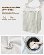 Greenstell Laundry Hamper with Lid, 90L Clothes Hamper with 2 Removable Liner Bags & 2 Mesh Laundry Bags, Handwoven Synthetic Rattan Laundry Basket for Clothes, Toys in Bathroom, Bedroom White