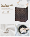 Greenstell Laundry Hamper with Lid, 90L Clothes Hamper with 2 Removable Liner Bags & 2 Mesh Laundry Bags, Handwoven Synthetic Rattan Laundry Basket for Clothes, Toys in Bathroom, Bedroom Brown
