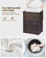 Greenstell Laundry Hamper with Lid, 90L Clothes Hamper with 2 Removable Liner Bags & 2 Mesh Laundry Bags, Handwoven Synthetic Rattan Laundry Basket for Clothes, Toys in Bathroom, Bedroom Brown