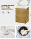 GREENSTELL Laundry Hamper with Lid, 60L/90L/125L Clothes Hamper with 2 Removable Liner Bags & 2 Mesh Laundry Bags, Handwoven Synthetic Rattan Laundry Basket for Clothes, Toys in Bathroom, Bedroom