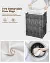 Greenstell Laundry Hamper with Lid, 90L Clothes Hamper with 2 Removable Liner Bags & 2 Mesh Laundry Bags, Handwoven Synthetic Rattan Laundry Basket for Clothes, Toys in Bathroom, Bedroom Grey