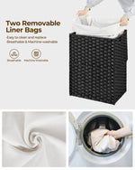 Greenstell Laundry Hamper with Lid, 90L Clothes Hamper with 2 Removable Liner Bags & 2 Mesh Laundry Bags, Handwoven Synthetic Rattan Laundry Basket for Clothes, Toys in Bathroom, Bedroom Black