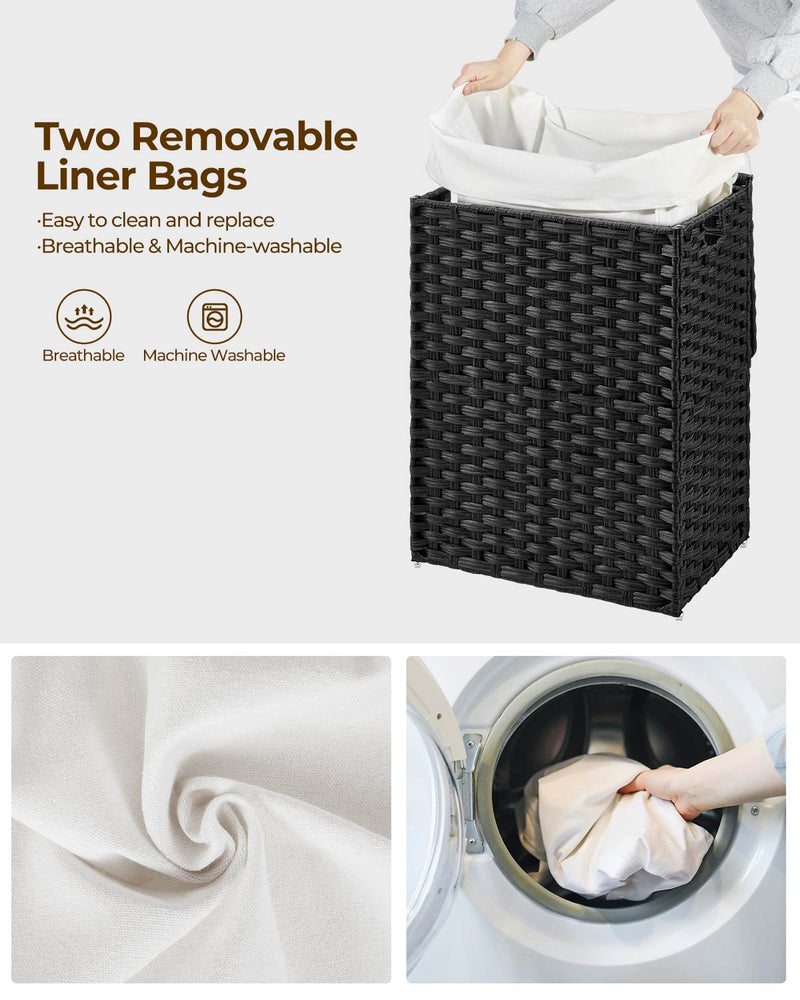 Greenstell Laundry Hamper with Lid, 90L Clothes Hamper with 2 Removable Liner Bags & 2 Mesh Laundry Bags, Handwoven Synthetic Rattan Laundry Basket for Clothes, Toys in Bathroom, Bedroom Black