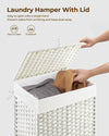 Greenstell Laundry Hamper with Lid, 90L Clothes Hamper with 2 Removable Liner Bags & 2 Mesh Laundry Bags, Handwoven Synthetic Rattan Laundry Basket for Clothes, Toys in Bathroom, Bedroom White