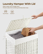 Greenstell Laundry Hamper with Lid, 90L Clothes Hamper with 2 Removable Liner Bags & 2 Mesh Laundry Bags, Handwoven Synthetic Rattan Laundry Basket for Clothes, Toys in Bathroom, Bedroom White