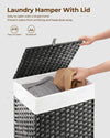 Greenstell Laundry Hamper with Lid, 90L Clothes Hamper with 2 Removable Liner Bags & 2 Mesh Laundry Bags, Handwoven Synthetic Rattan Laundry Basket for Clothes, Toys in Bathroom, Bedroom Grey