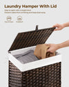 Greenstell Laundry Hamper with Lid, 90L Clothes Hamper with 2 Removable Liner Bags & 2 Mesh Laundry Bags, Handwoven Synthetic Rattan Laundry Basket for Clothes, Toys in Bathroom, Bedroom Brown