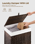 Greenstell Laundry Hamper with Lid, 90L Clothes Hamper with 2 Removable Liner Bags & 2 Mesh Laundry Bags, Handwoven Synthetic Rattan Laundry Basket for Clothes, Toys in Bathroom, Bedroom Brown