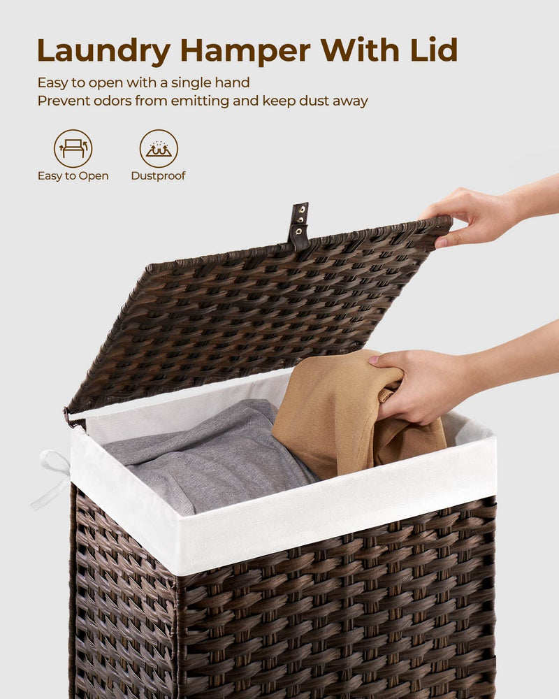 Greenstell Laundry Hamper with Lid, 90L Clothes Hamper with 2 Removable Liner Bags & 2 Mesh Laundry Bags, Handwoven Synthetic Rattan Laundry Basket for Clothes, Toys in Bathroom, Bedroom Brown