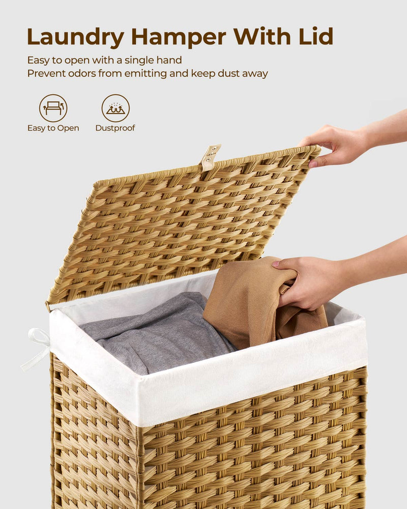 GREENSTELL Laundry Hamper with Lid, 60L/90L/125L Clothes Hamper with 2 Removable Liner Bags & 2 Mesh Laundry Bags, Handwoven Synthetic Rattan Laundry Basket for Clothes, Toys in Bathroom, Bedroom