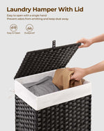 Greenstell Laundry Hamper with Lid, 90L Clothes Hamper with 2 Removable Liner Bags & 2 Mesh Laundry Bags, Handwoven Synthetic Rattan Laundry Basket for Clothes, Toys in Bathroom, Bedroom Black