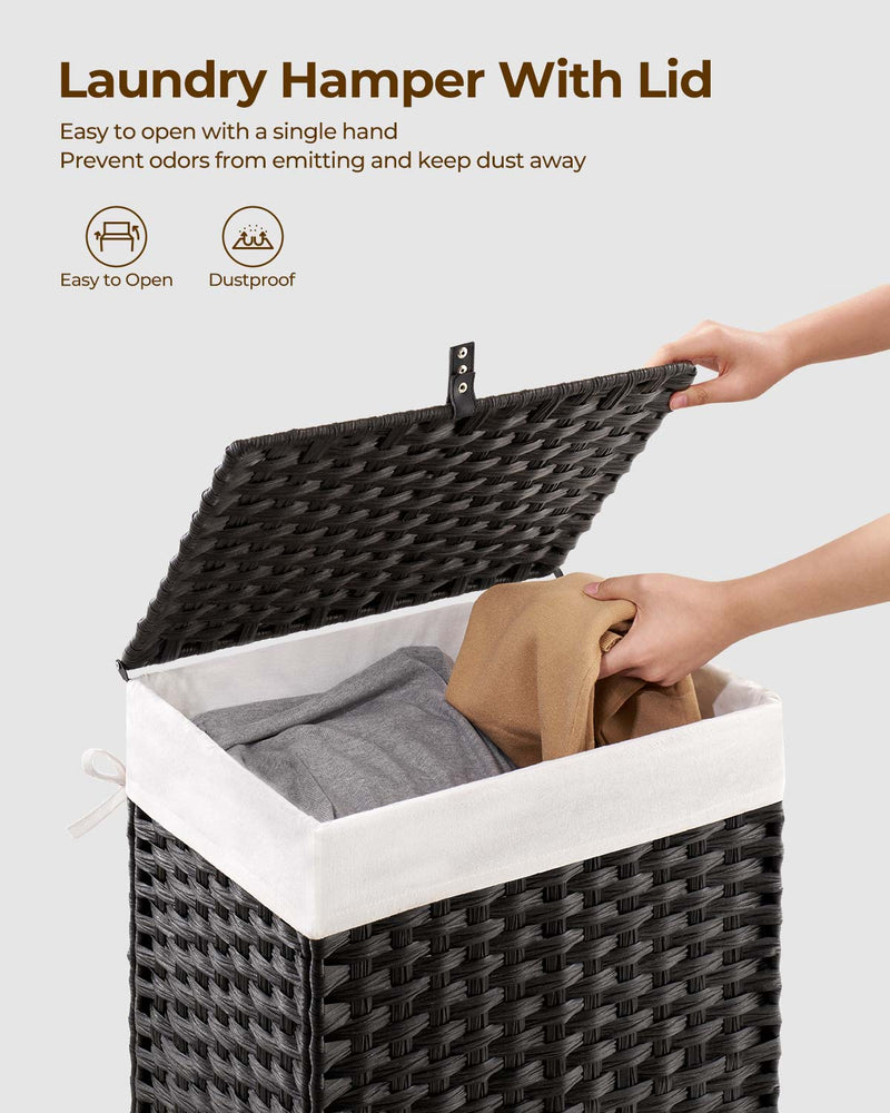 Greenstell Laundry Hamper with Lid, 90L Clothes Hamper with 2 Removable Liner Bags & 2 Mesh Laundry Bags, Handwoven Synthetic Rattan Laundry Basket for Clothes, Toys in Bathroom, Bedroom Black