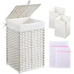 GREENSTELL Laundry Hamper with Lid, 60L/90L/125L Clothes Hamper with 2 Removable Liner Bags & 2 Mesh Laundry Bags, Handwoven Synthetic Rattan Laundry Basket for Clothes, Toys in Bathroom, Bedroom