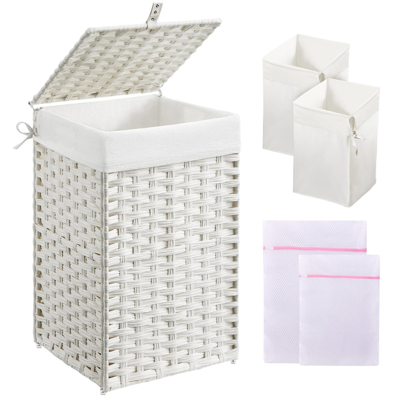 GREENSTELL Laundry Hamper with Lid, 60L/90L/125L Clothes Hamper with 2 Removable Liner Bags & 2 Mesh Laundry Bags, Handwoven Synthetic Rattan Laundry Basket for Clothes, Toys in Bathroom, Bedroom