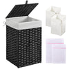 GREENSTELL Laundry Hamper with Lid, 60L/90L/125L Clothes Hamper with 2 Removable Liner Bags & 2 Mesh Laundry Bags, Handwoven Synthetic Rattan Laundry Basket for Clothes, Toys in Bathroom, Bedroom