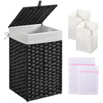 GREENSTELL Laundry Hamper with Lid, 60L/90L/125L Clothes Hamper with 2 Removable Liner Bags & 2 Mesh Laundry Bags, Handwoven Synthetic Rattan Laundry Basket for Clothes, Toys in Bathroom, Bedroom