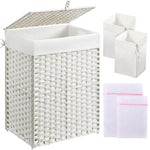 GREENSTELL Laundry Hamper with Lid, 60L/90L/125L Clothes Hamper with 2 Removable Liner Bags & 2 Mesh Laundry Bags, Handwoven Synthetic Rattan Laundry Basket for Clothes, Toys in Bathroom, Bedroom