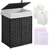 GREENSTELL Laundry Hamper with Lid, 60L/90L/125L Clothes Hamper with 2 Removable Liner Bags & 2 Mesh Laundry Bags, Handwoven Synthetic Rattan Laundry Basket for Clothes, Toys in Bathroom, Bedroom
