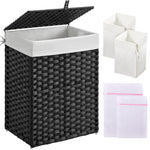 GREENSTELL Laundry Hamper with Lid, 60L/90L/125L Clothes Hamper with 2 Removable Liner Bags & 2 Mesh Laundry Bags, Handwoven Synthetic Rattan Laundry Basket for Clothes, Toys in Bathroom, Bedroom
