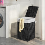 Greenstell Laundry Hamper with Lid, 60L Clothes Hamper with 2 Removable Liner Bags & 2 Mesh Bags, Handwoven Synthetic Rattan Basket, Toys in Bathroom, Bedroom Black