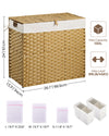 Greenstell Laundry Hamper with lid, No Install Needed, 130L Wicker Laundry Baskets Foldable 2 Removable Liner Bags, 2 Section Clothes Hamper Handwoven Rattan Laundry Basket with Handles, Natural