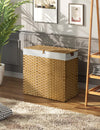 Greenstell Laundry Hamper with lid, No Install Needed, 130L Wicker Laundry Baskets Foldable 2 Removable Liner Bags, 2 Section Clothes Hamper Handwoven Rattan Laundry Basket with Handles, Natural