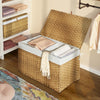 GREENSTELL Storage Basket with Lid, 42.3 Gallon(160L) Lagre Wicker Blanket Storage Basket with Handles, Foldable, 2 Removable Liner Bags, Metal Frame, for Bedroom, Laundry Room, Natural, 30"*18.1"*18.1"