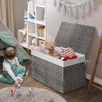 GREENSTELL Storage Basket with Lid, 42.3 Gallon(160L) Lagre Wicker Blanket Storage Basket with Handles, Foldable, 2 Removable Liner Bags, Metal Frame, for Bedroom, Laundry Room, Grey,30"*18.1"*18.1"