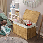 GREENSTELL Storage Basket with Lid, 42.3 Gallon(160L) Lagre Wicker Blanket Storage Basket with Handles, Foldable, 2 Removable Liner Bags, Metal Frame, for Bedroom, Laundry Room, Natural, 30"*18.1"*18.1"