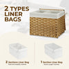GREENSTELL Storage Basket with Lid, 9.2 Gallon(35L) Small Wicker Storage Basket with Handles, Foldable, 2 Removable Liner Bags, Metal Frame, for Bedroom, Laundry Room, Natural,15.7"*11.8"*11.8"
