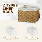 GREENSTELL Storage Basket with Lid, 9.2 Gallon(35L) Small Wicker Storage Basket with Handles, Foldable, 2 Removable Liner Bags, Metal Frame, for Bedroom, Laundry Room, Natural,15.7"*11.8"*11.8"