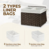 GREENSTELL Storage Basket with Lid, 9.2 Gallon(35L) Small Wicker Storage Basket with Handles, Foldable, 2 Removable Liner Bags, Metal Frame, for Bedroom, Laundry Room, Brown,15.7"*11.8"*11.8"